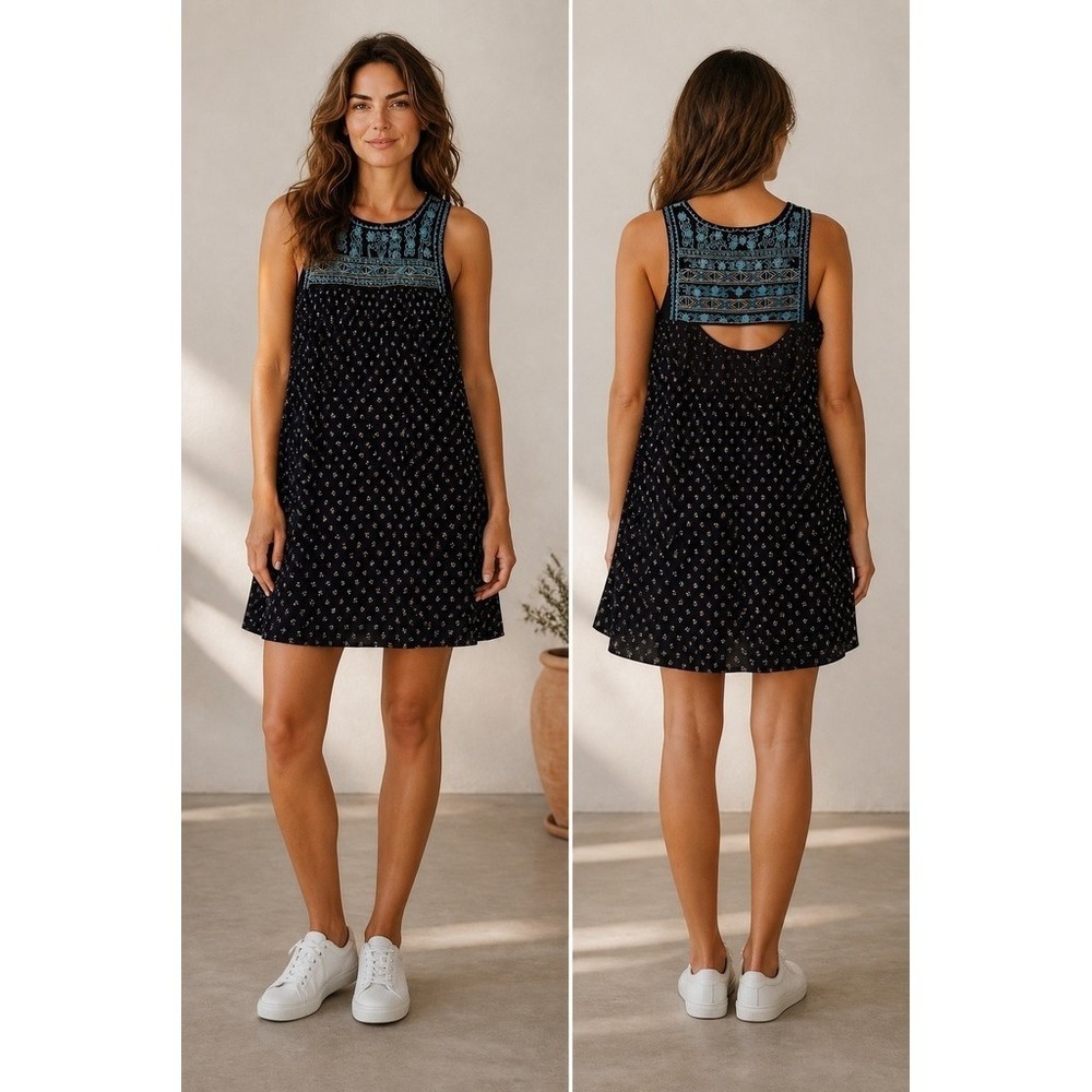 American Eagle‎ Outfitters Dress Womens XL Black Floral Embroidered boho cutout